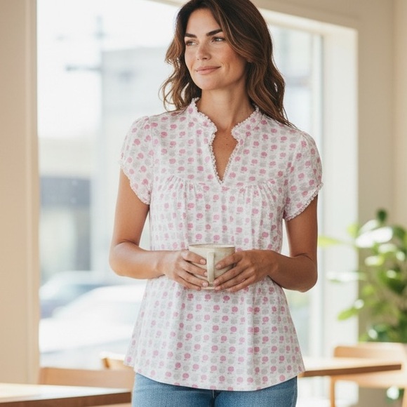 🎉HP🎉 Vintage Poema Y2K Women’s Petite Feminine Lace & Apple Printed Top - Picture 3 of 7